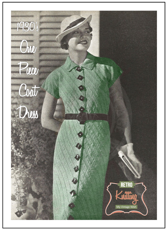 1930's Coat Dress Knitting Pattern  PDF Instant Download Pattern  PDF  Knitting Pattern  Vintage Fashion House
